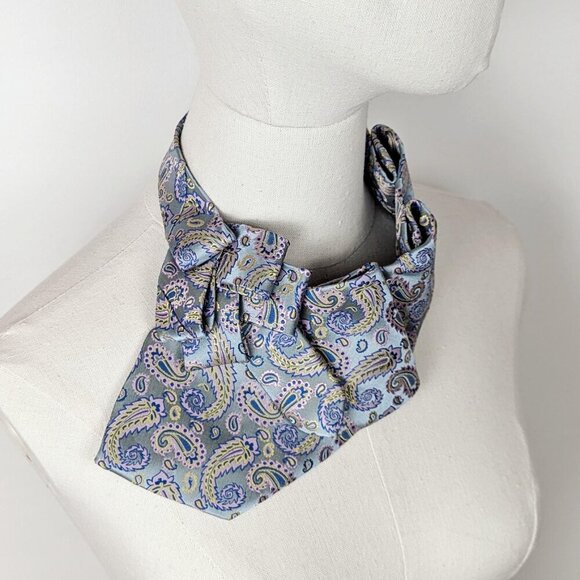 Baby Blue Paisley Ascot Scarf Made From A Repurposed Silk Necktie. - Picture 5 of 7